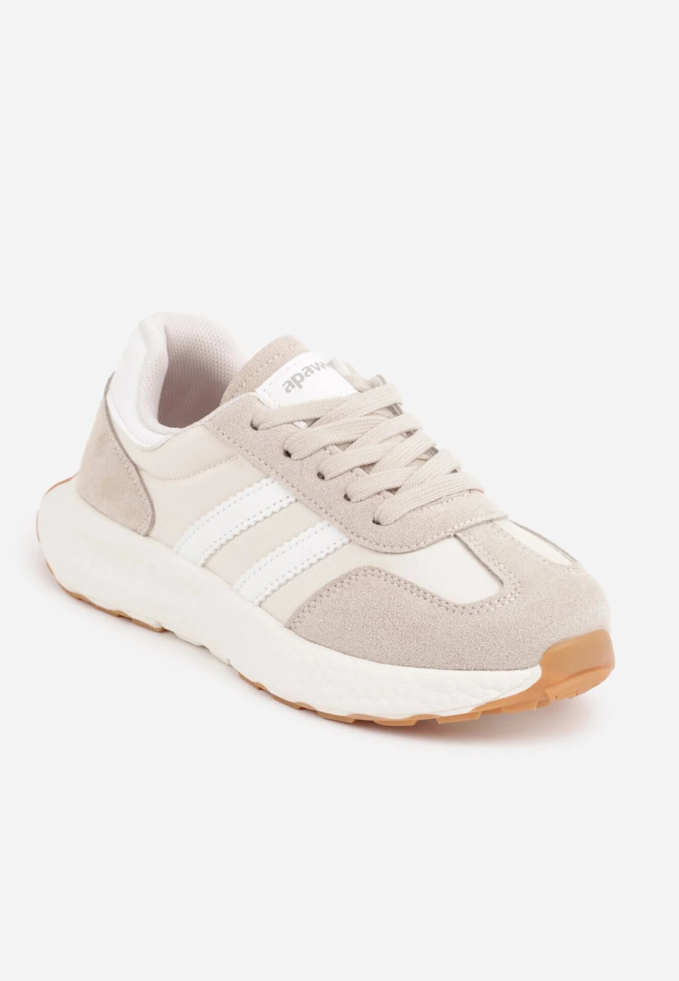 apawwa Pantofi sport sneakers cu scai și branț din piele Ladru Bej