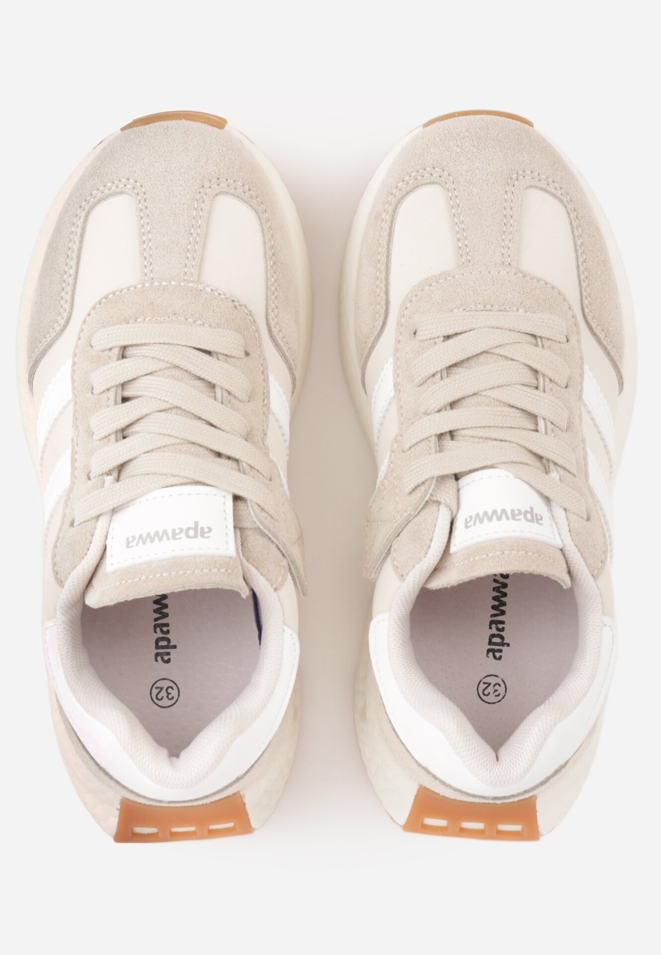 apawwa Pantofi sport sneakers cu scai și branț din piele Ladru Bej