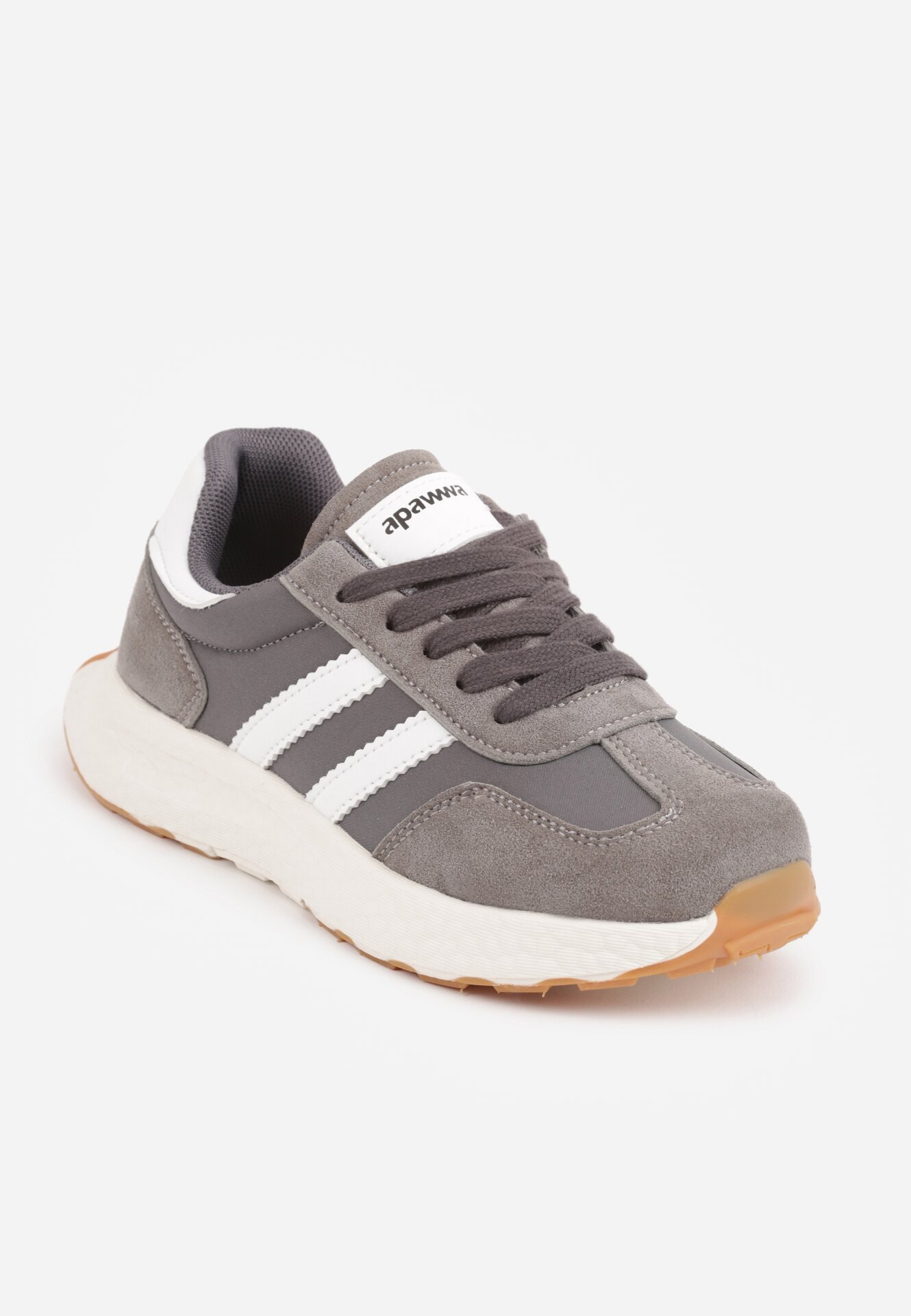 apawwa Pantofi sport sneakers cu scai și branț din piele Ladru Gri