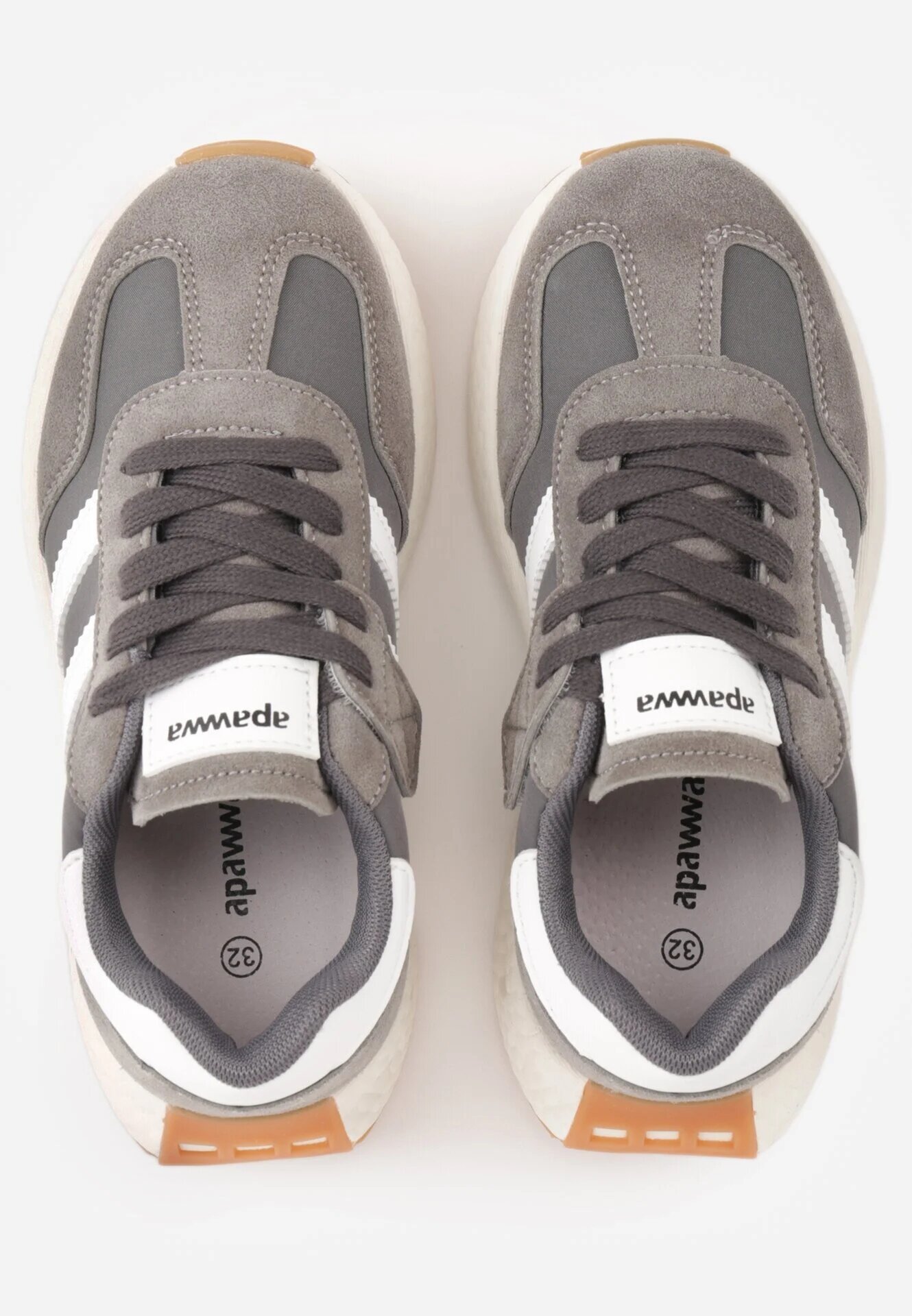 apawwa Pantofi sport sneakers cu scai și branț din piele Ladru Gri