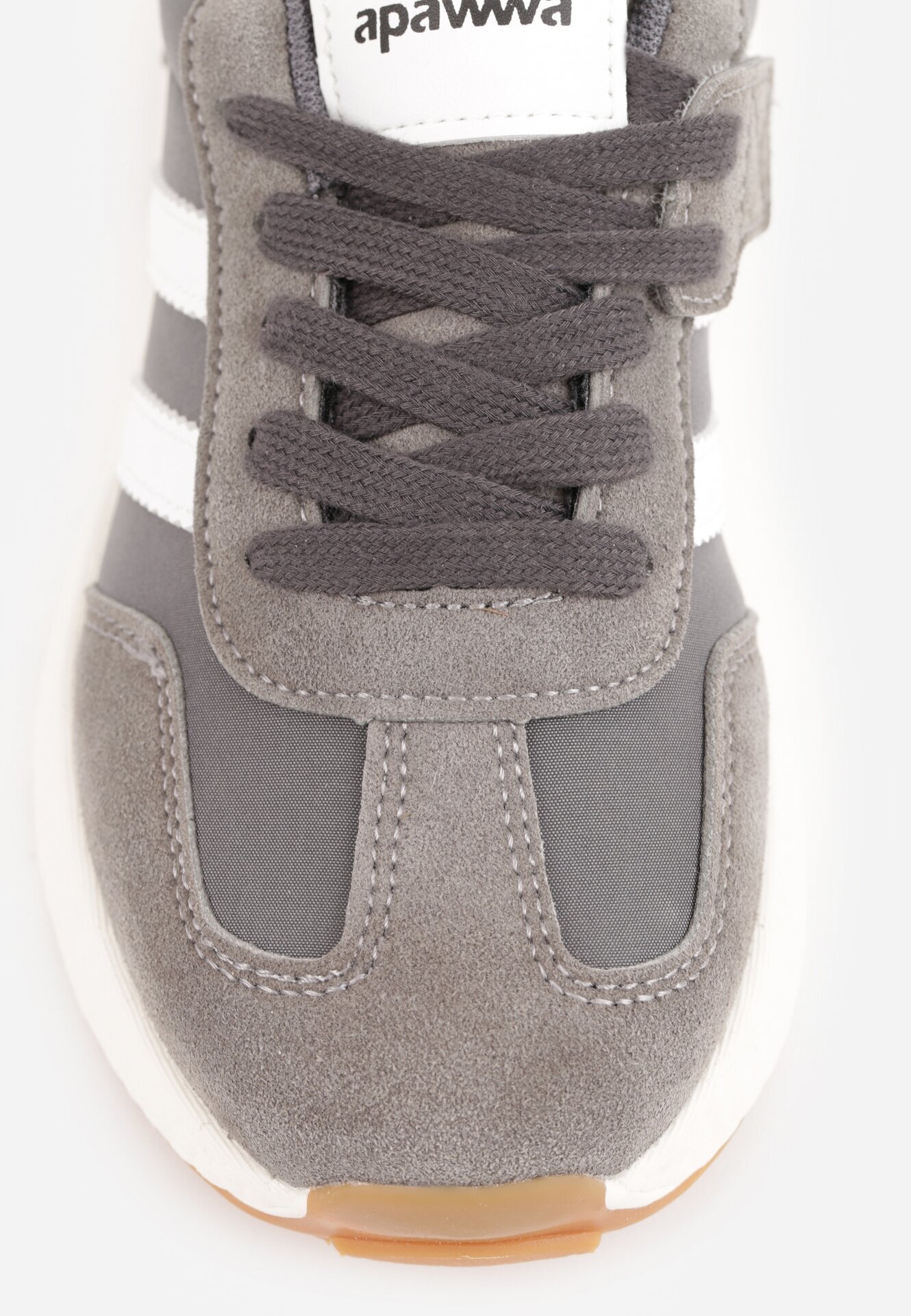 apawwa Pantofi sport sneakers cu scai și branț din piele Ladru Gri