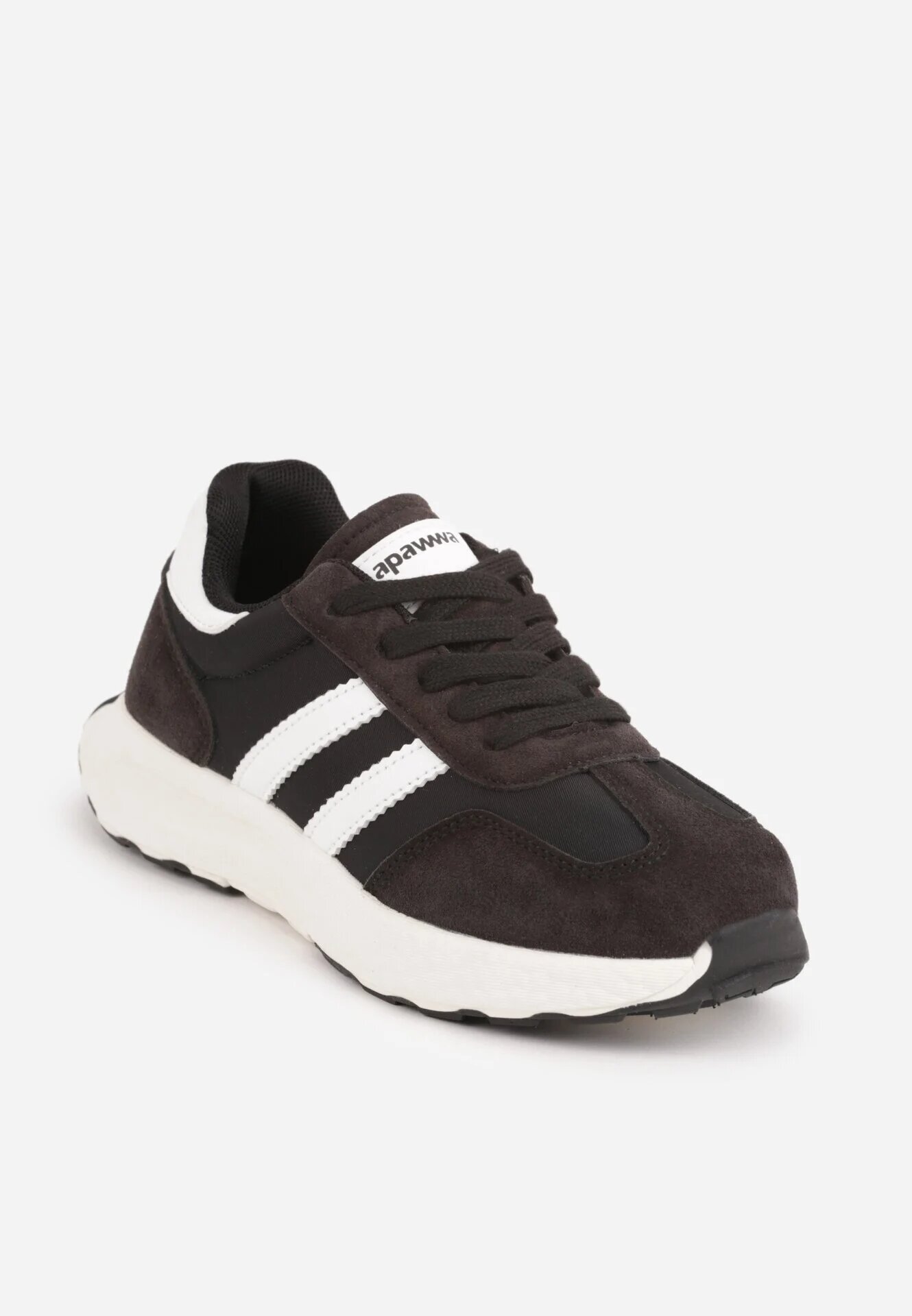apawwa Pantofi sport sneakers cu scai și branț din piele Ladru Negri