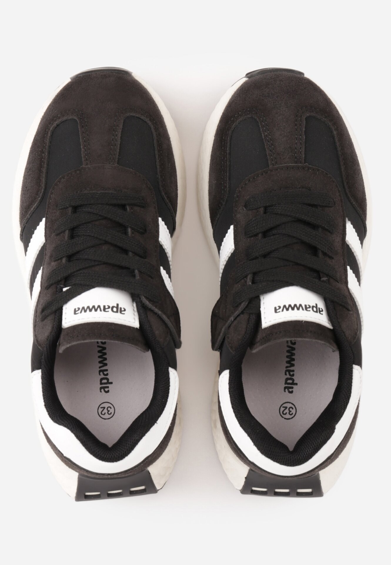 apawwa Pantofi sport sneakers cu scai și branț din piele Ladru Negri