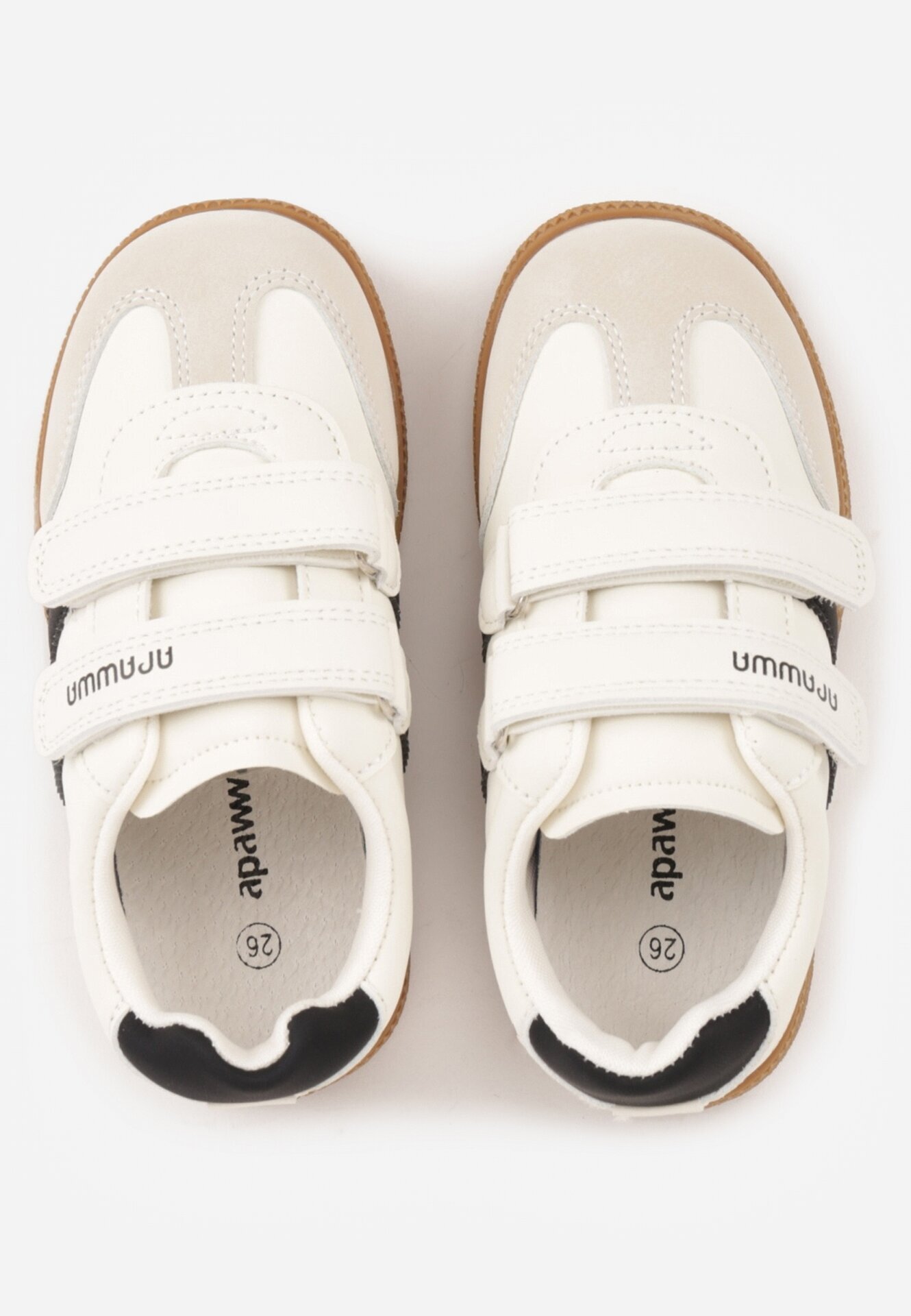 apawwa Pantofi sport tip sneakers Bej cu Branț din Piele cu Inscripții și Benzi Nemoreli