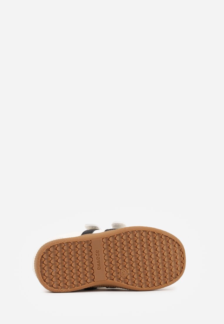 apawwa Pantofi sport tip sneakers Bej cu Branț din Piele cu Inscripții și Benzi Nemoreli