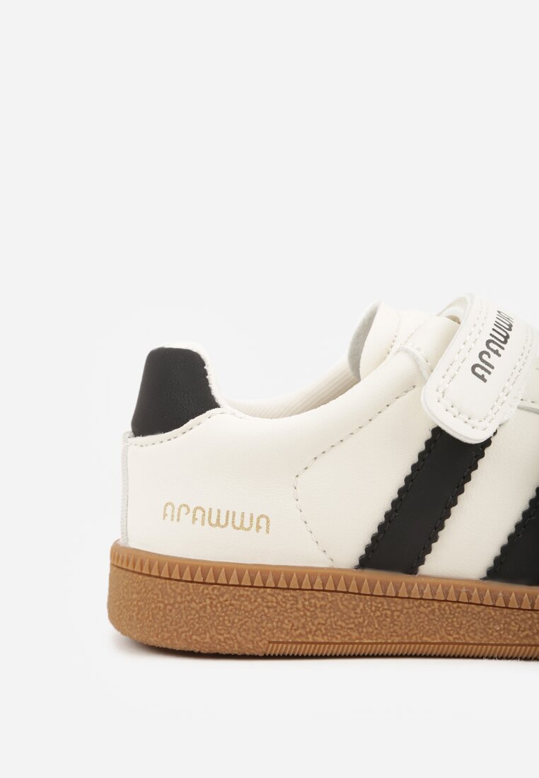 apawwa Pantofi sport tip sneakers Bej cu Branț din Piele cu Inscripții și Benzi Nemoreli