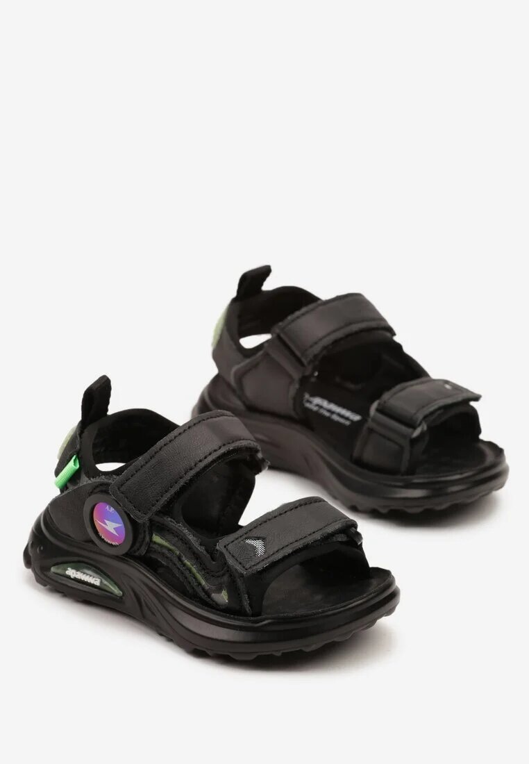 apawwa Sandale Negre din piele în stil sport cu închidere cu scai Meparia