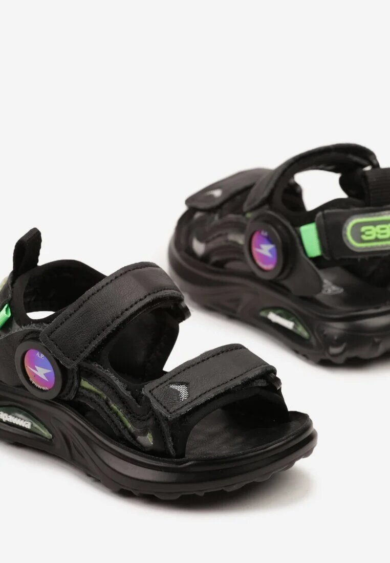 apawwa Sandale Negre din piele în stil sport cu închidere cu scai Meparia