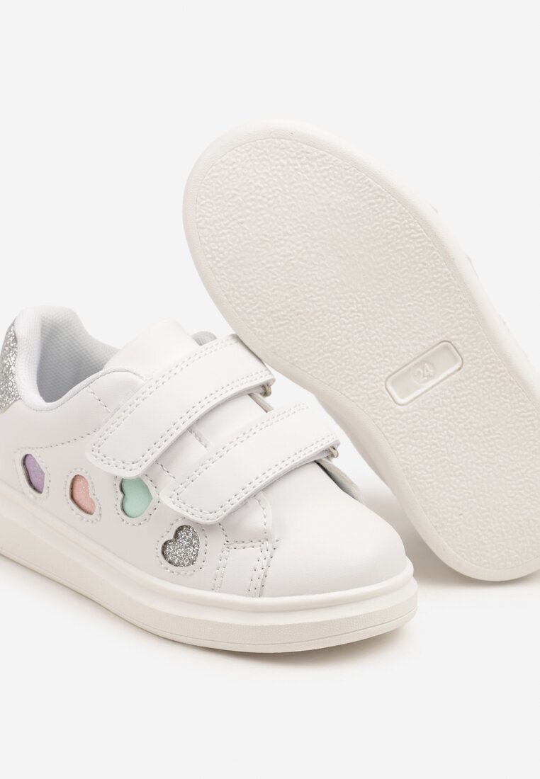 bacio&bacio kids Pantofi Sport Adidași Alb-Argintiu Decorați cu Inimi de Sclipici Uladwena