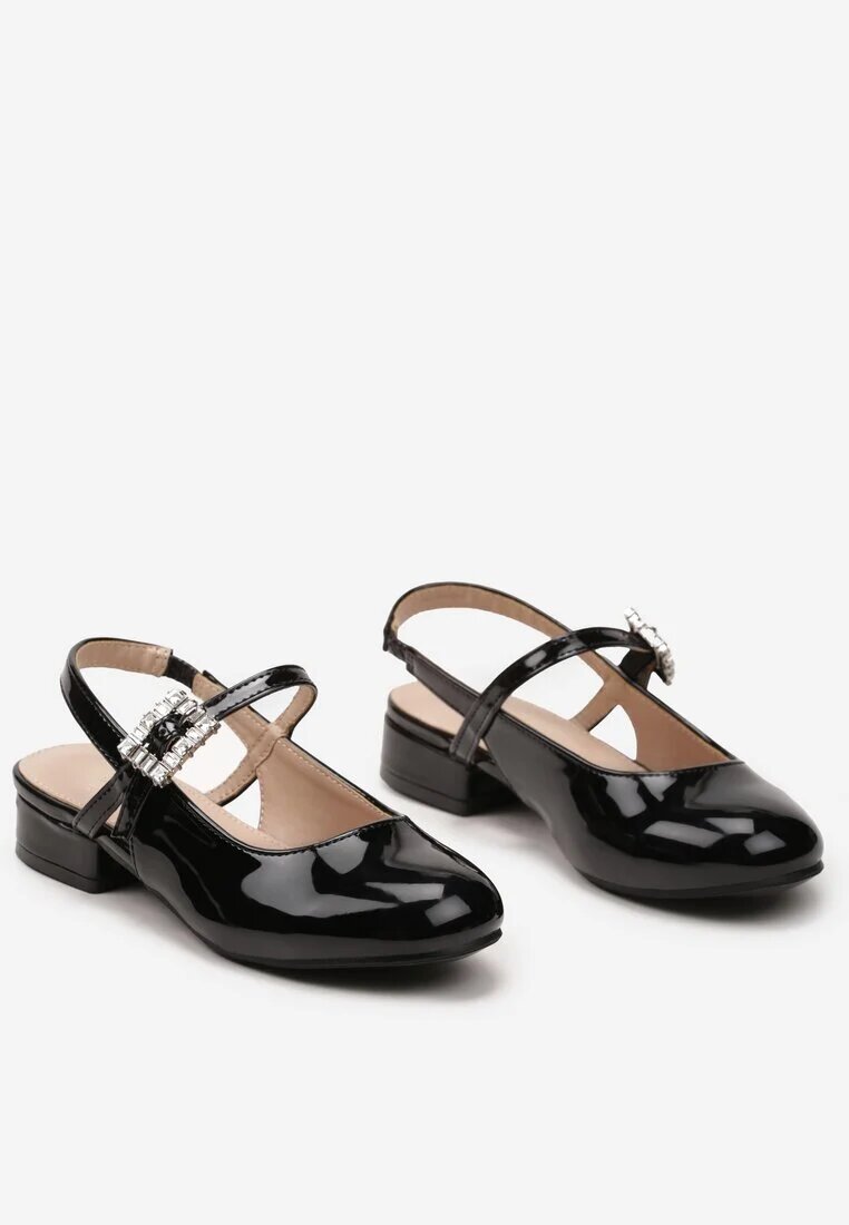 bacio&bacio kids Sandale Negre Lăcuite cu bareta la gleznă cu ornament de strasuri Brenu