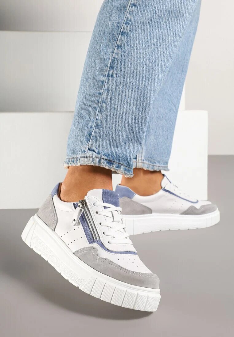 badoxx Adidași Alb-Gri Din Piele cu Fermoar Decorativ Tillirella