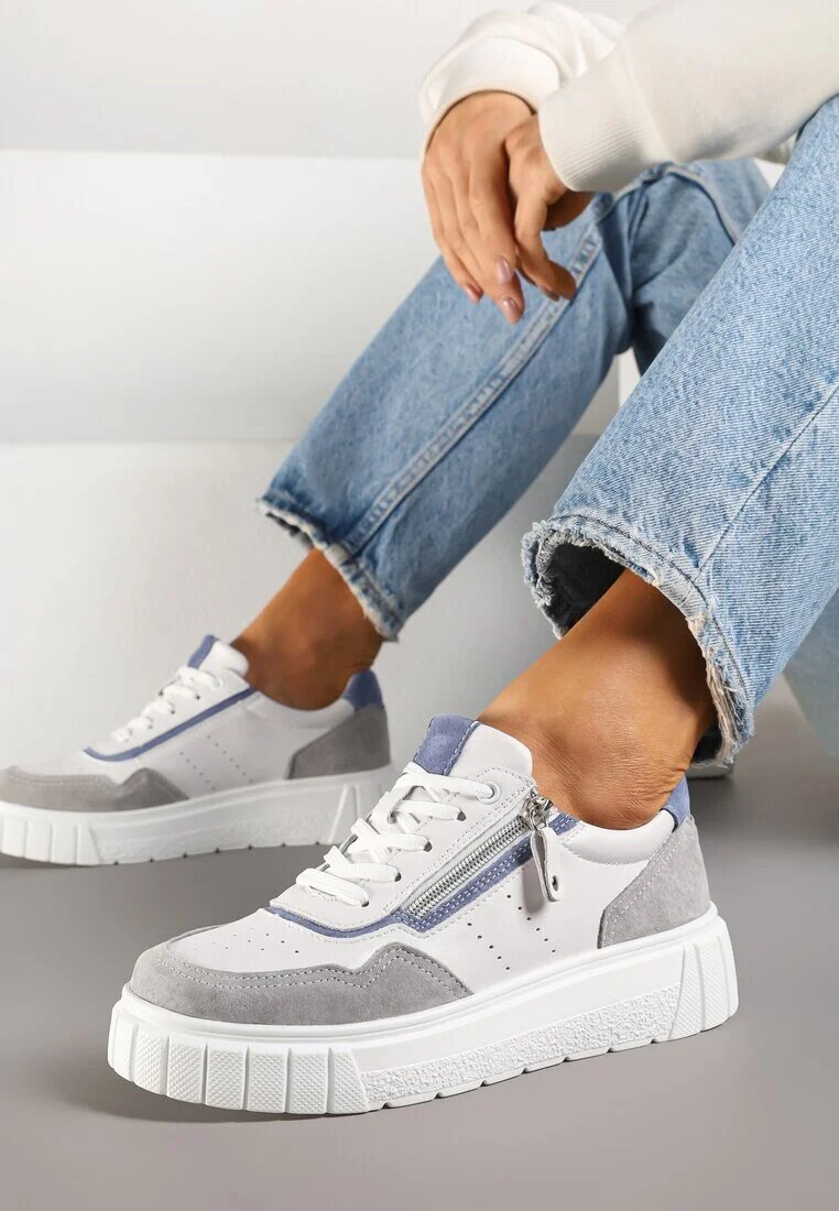 badoxx Adidași Alb-Gri Din Piele cu Fermoar Decorativ Tillirella