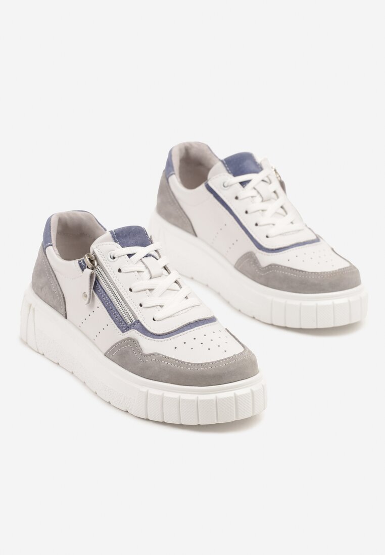 badoxx Adidași Alb-Gri Din Piele cu Fermoar Decorativ Tillirella