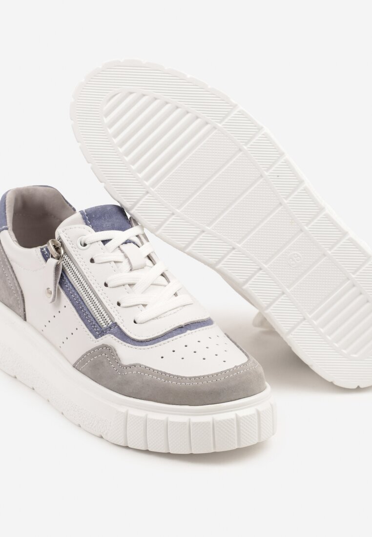 badoxx Adidași Alb-Gri Din Piele cu Fermoar Decorativ Tillirella