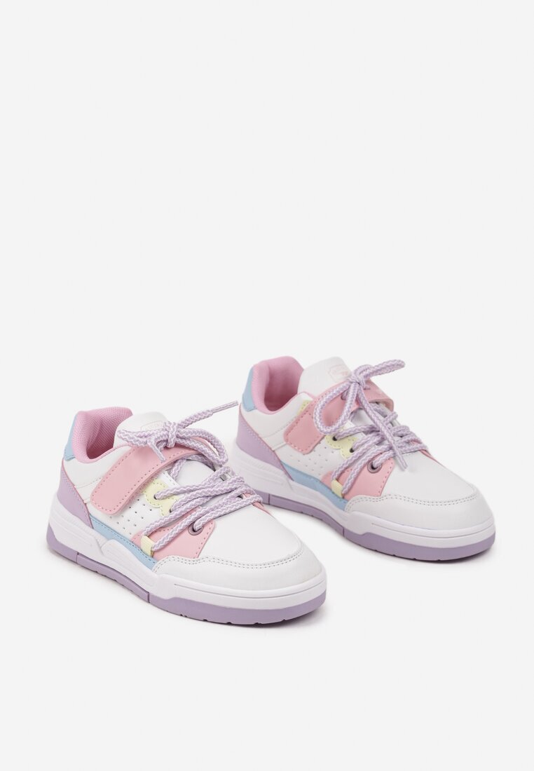 badoxx Adidași Plati Alb-Violet cu Scai Model Geometric și Sireturi Terevan