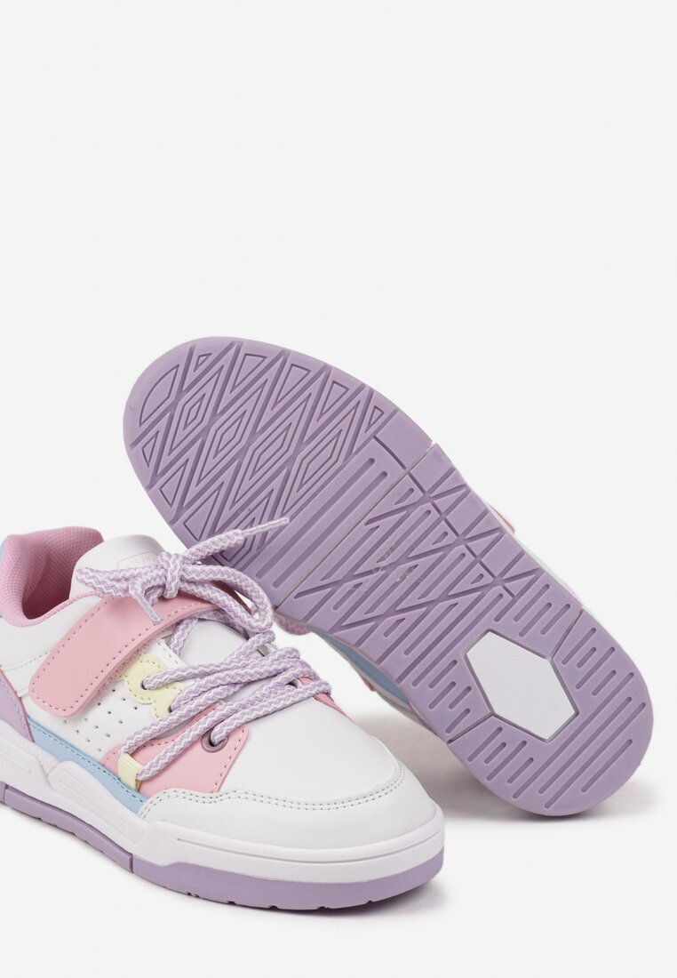 badoxx Adidași Plati Alb-Violet cu Scai Model Geometric și Sireturi Terevan