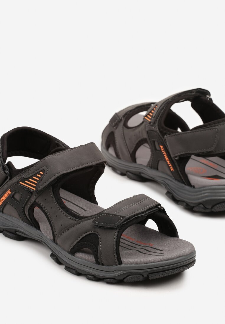 badoxx Sandale Gri-Portocalii Sport cu Branț din Piele cu Model Geometric Natasena