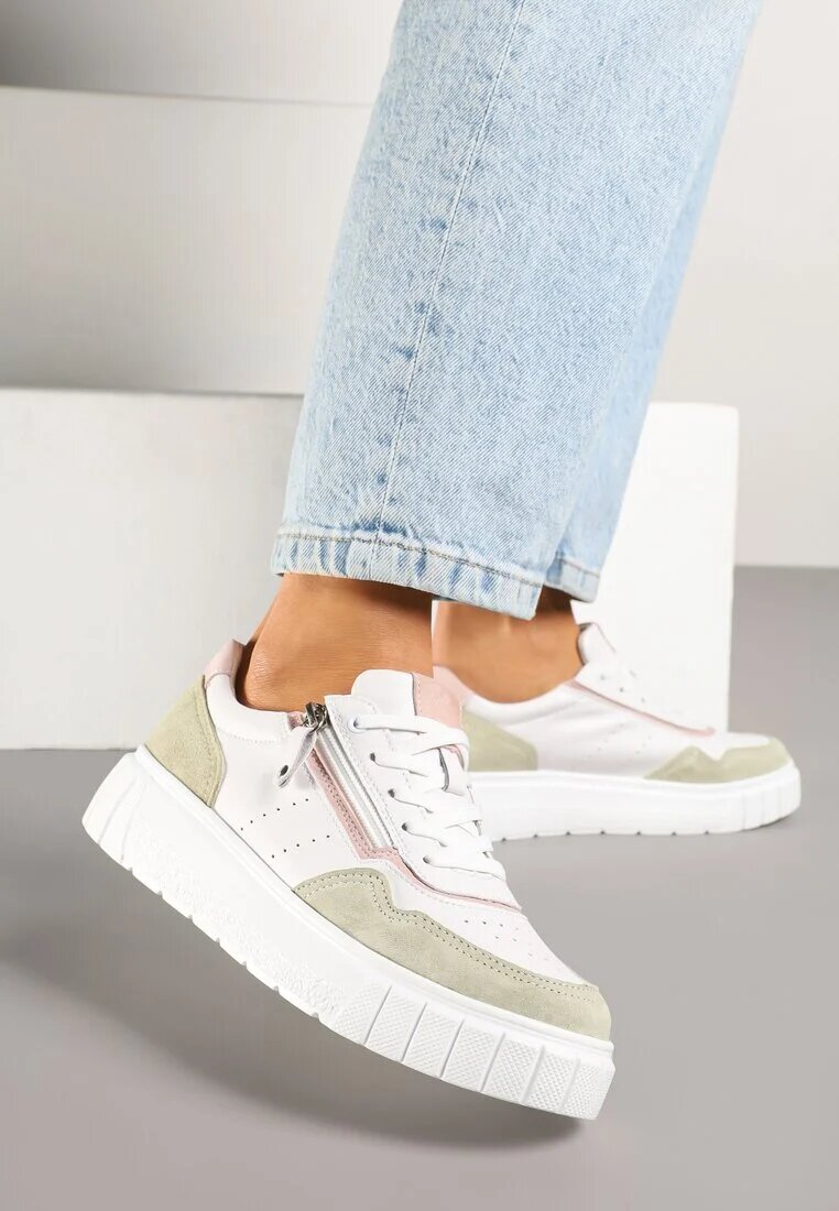 badoxx Sneakers Albi-Verzi din Piele cu Fermoar Decorativ Tillirella