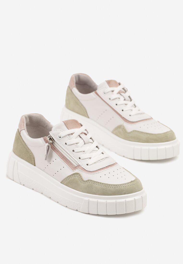 badoxx Sneakers Albi-Verzi din Piele cu Fermoar Decorativ Tillirella