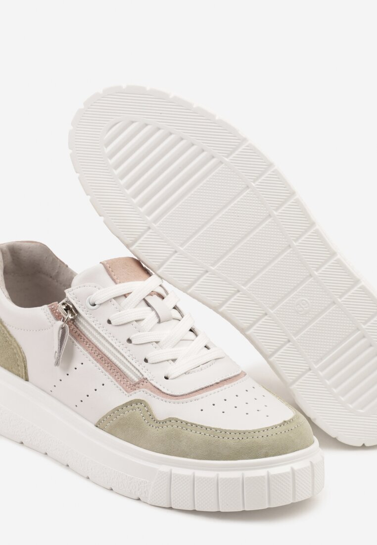 badoxx Sneakers Albi-Verzi din Piele cu Fermoar Decorativ Tillirella