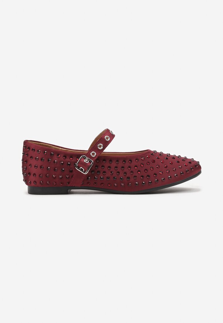 Balerine Bordeaux Plate Mary Jane cu Zirconii și Cataramă Arfela
