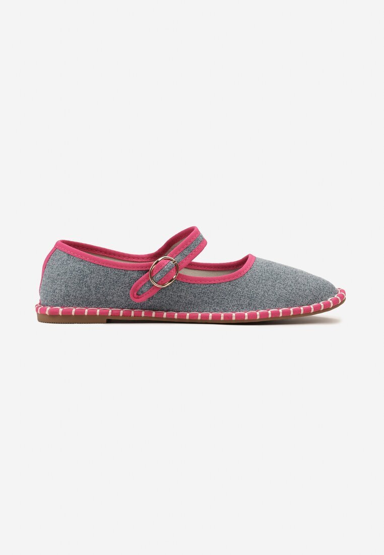  Balerini Albastru-Fuchsia cu Baretă cu Cataramă și Cusături la Talpă Rosajune