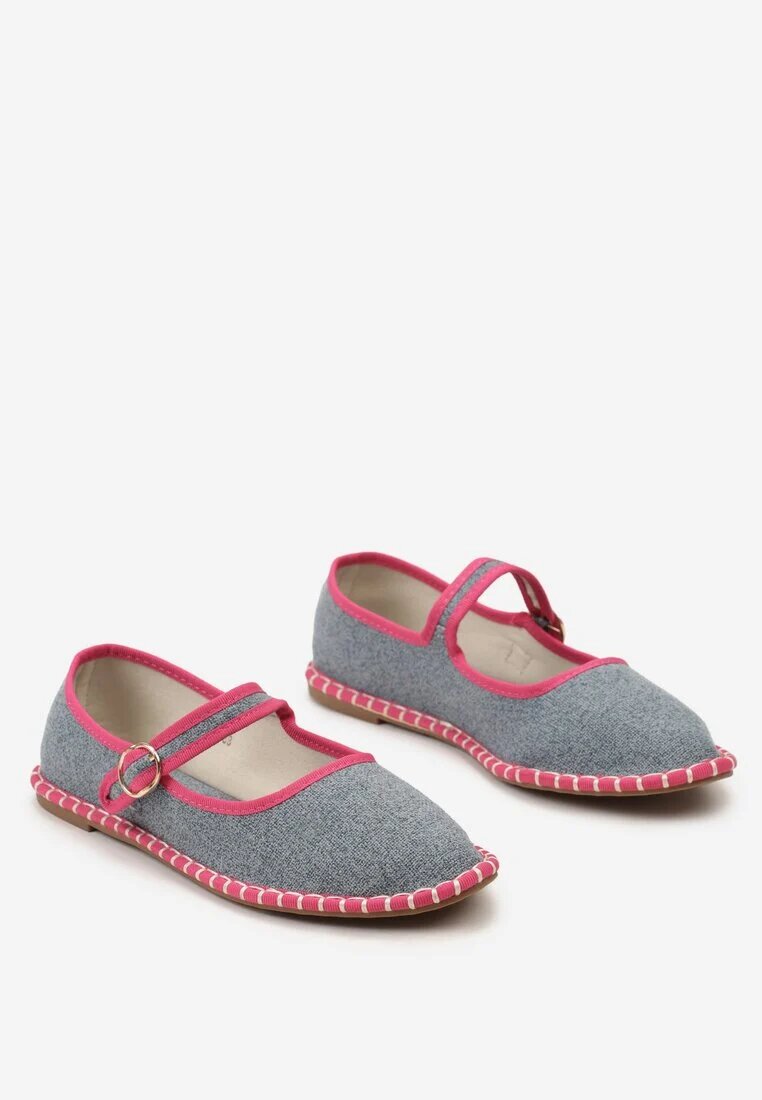 Balerini Albastru-Fuchsia cu Baretă cu Cataramă și Cusături la Talpă Rosajune