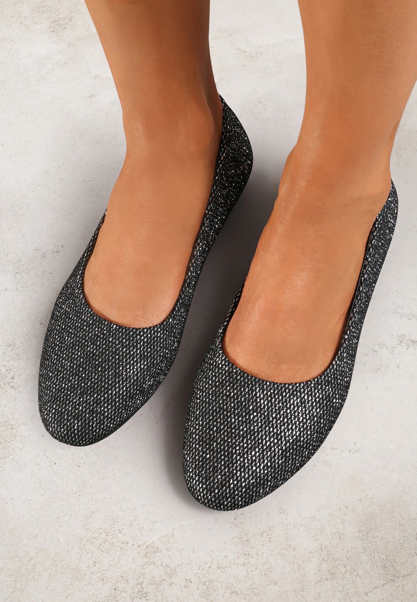  Balerini Negri Plati Slip-on Decorați cu Sclipici Joanmarie