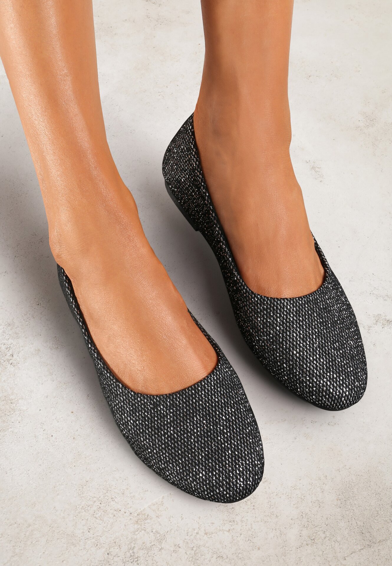  Balerini Negri Plati Slip-on Decorați cu Sclipici Joanmarie