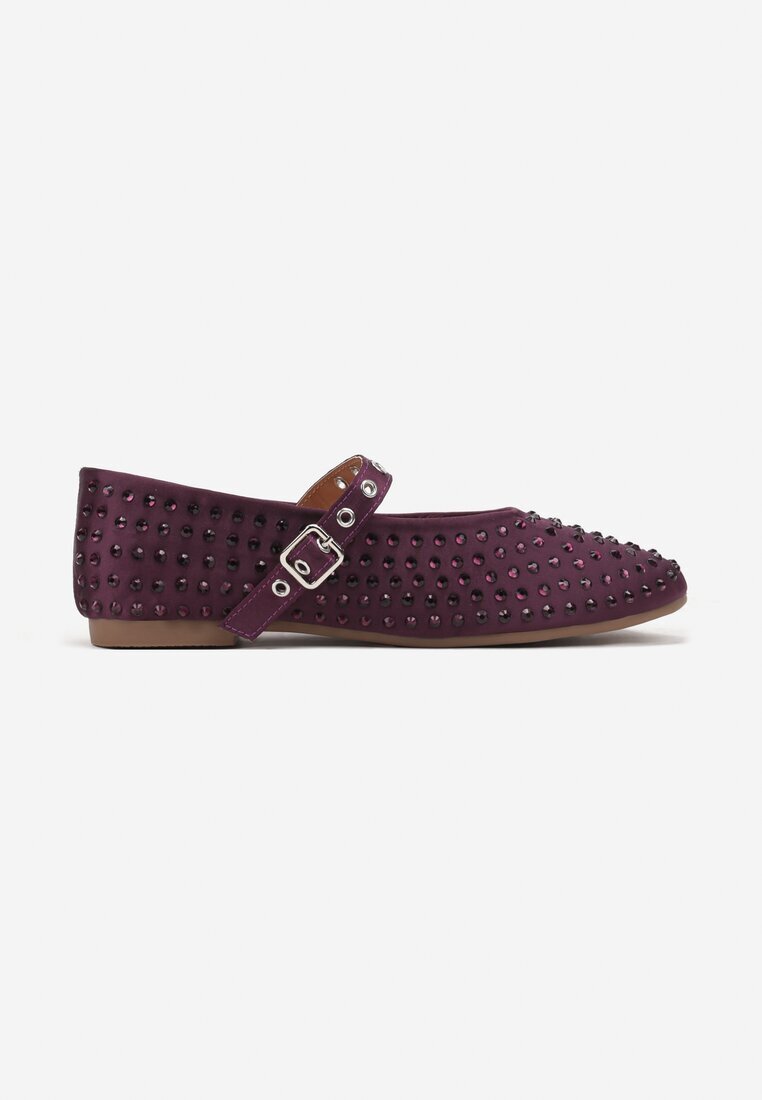  Balerini Plati Violet Mary Jane cu Zirconii și Cataramă Arfela