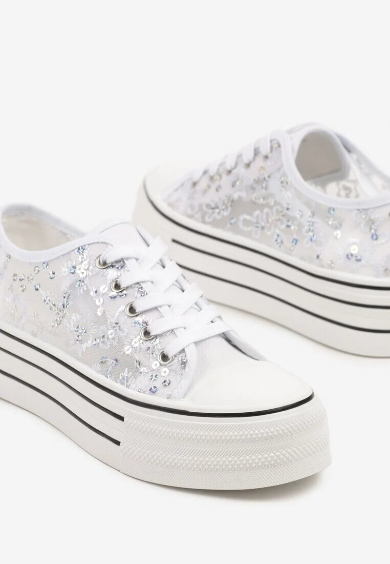 ballada Adidași albi din plasă Vices pe platformă decorați cu paiete Telandria