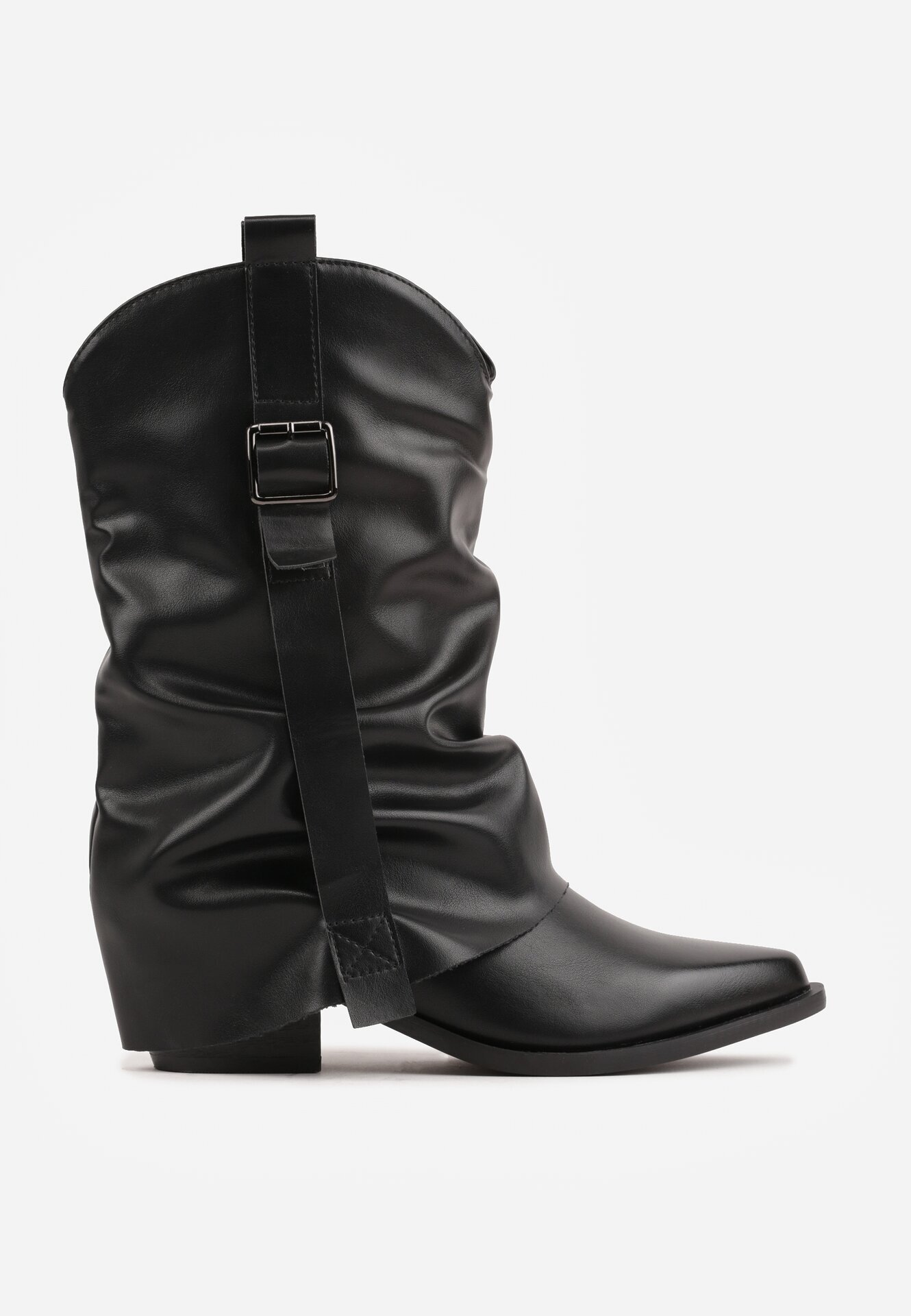 ballada Botine Cowboy Negre Încrețite cu carâmb tip crac de pantalon Ilosa