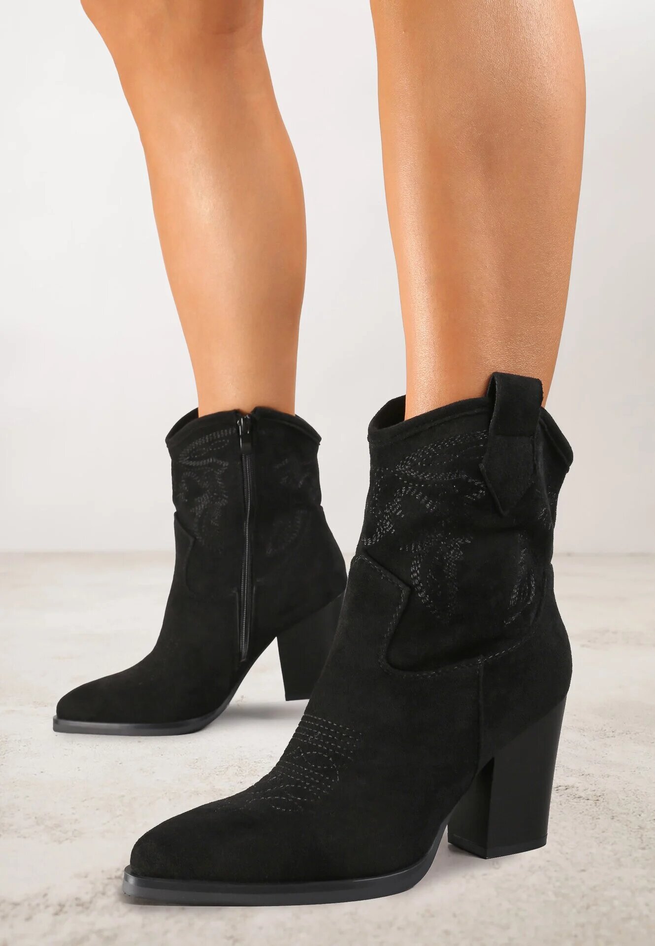 ballada Botine Negre cu toc stil cowboy cu sclipici Remitha