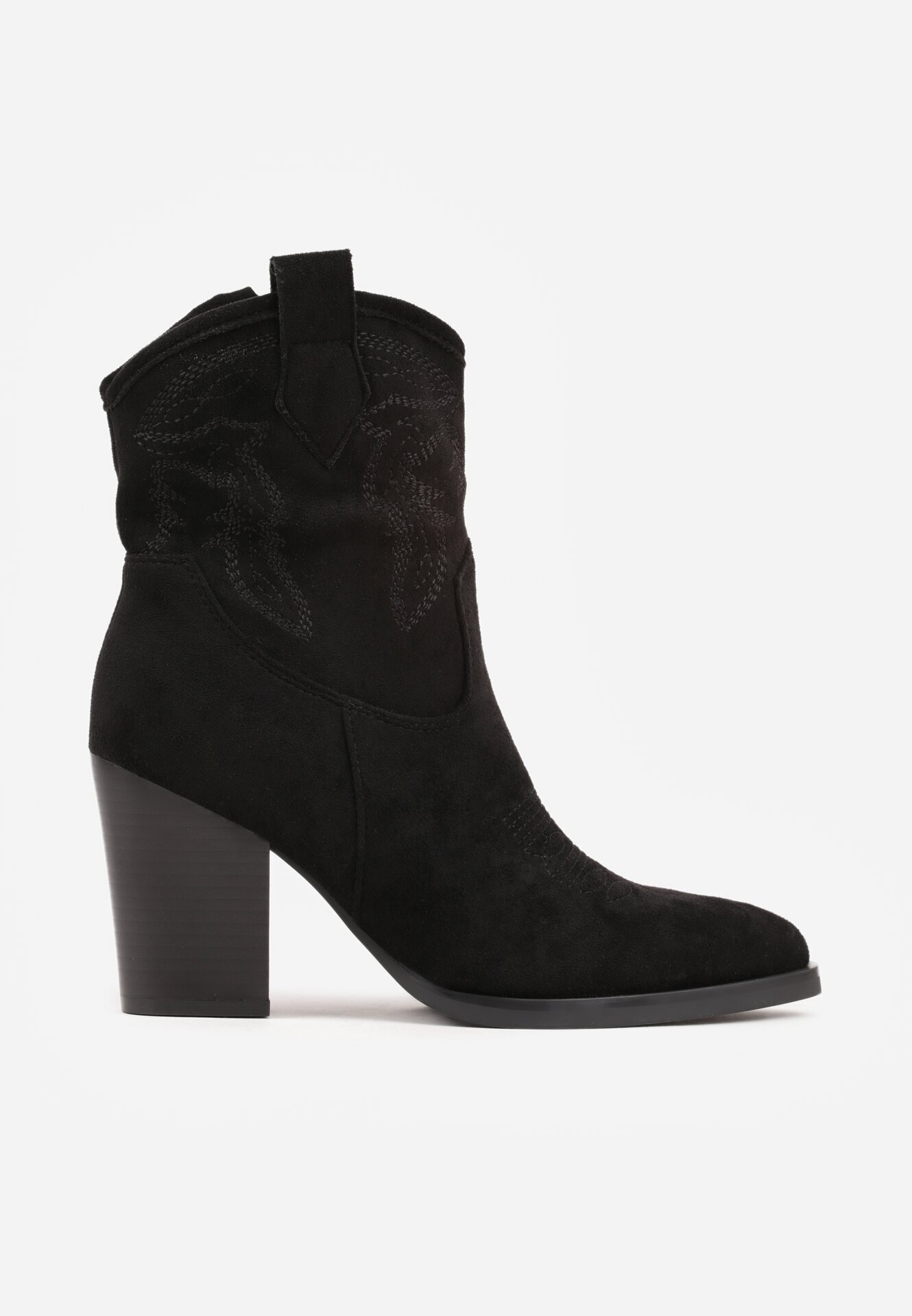 ballada Botine Negre cu toc stil cowboy cu sclipici Remitha
