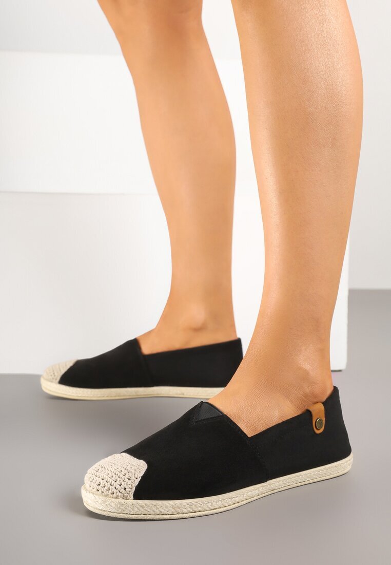 ballada Espadrile Negre cu Decorațiuni din Împletitură și Inserție Elastică Nelithae