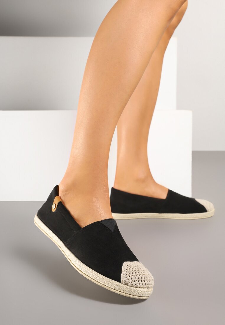 ballada Espadrile Negre cu Decorațiuni din Împletitură și Inserție Elastică Nelithae