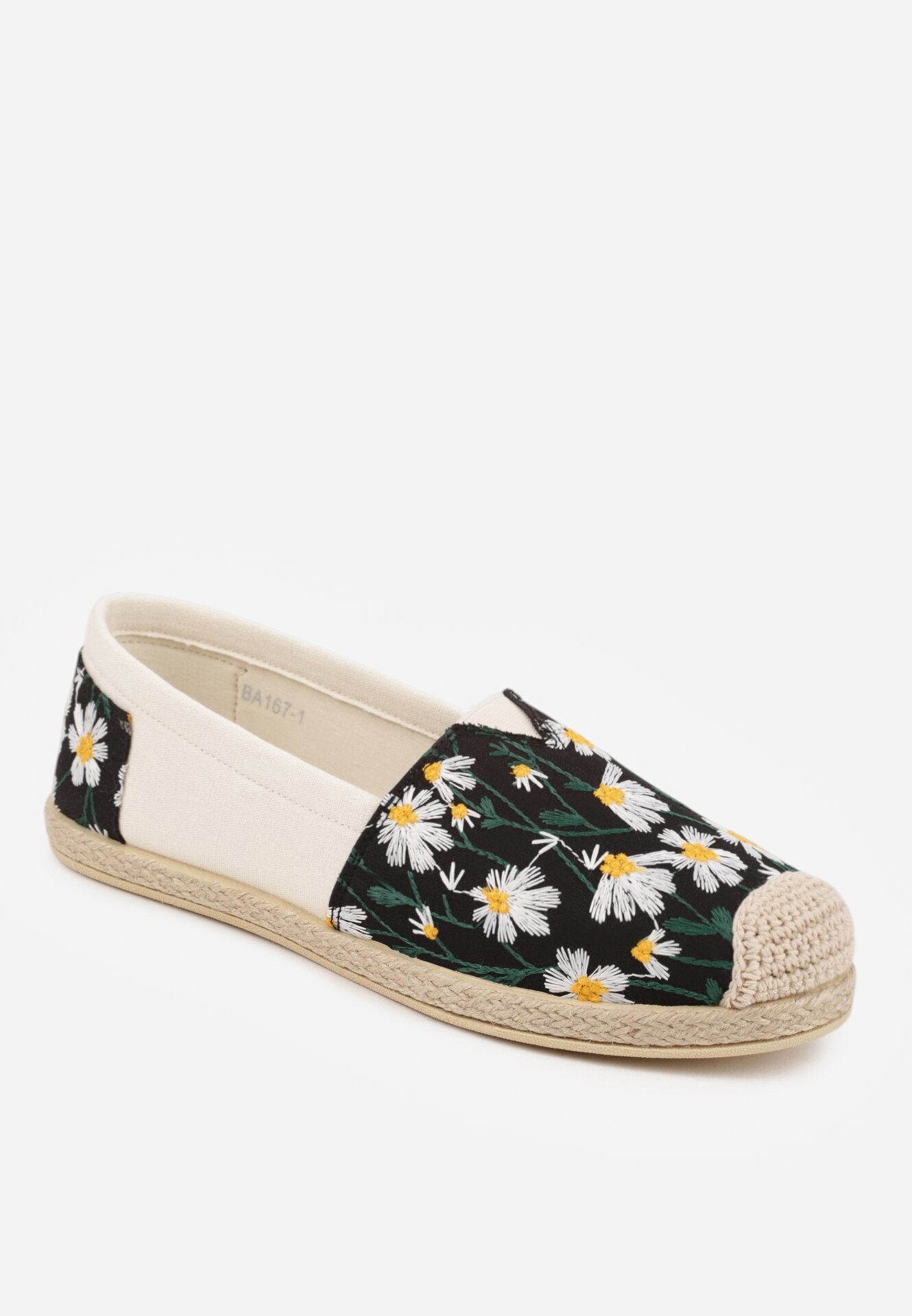 ballada Espadrile negre cu împletitură și broderie florală Alenara