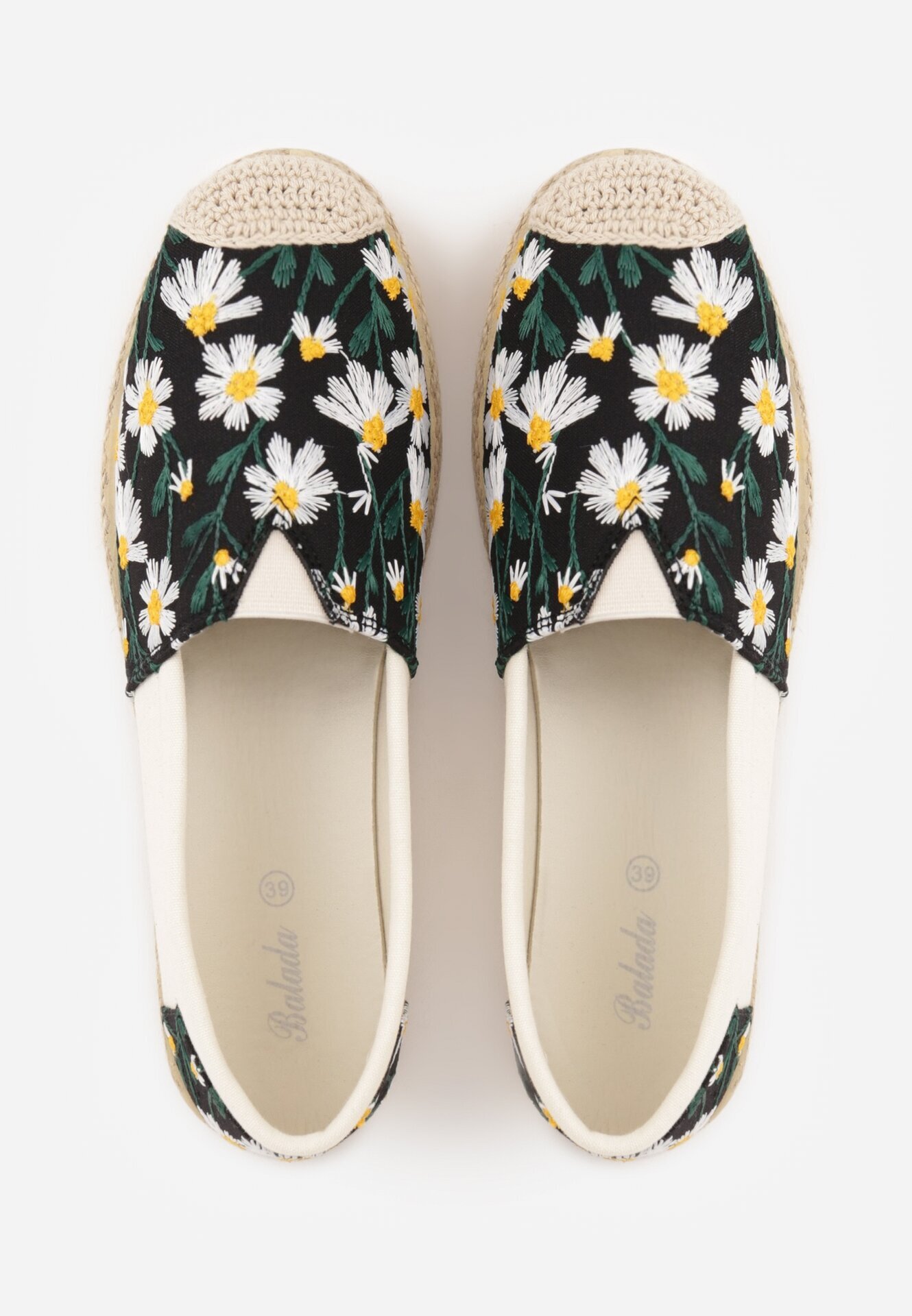 ballada Espadrile negre cu împletitură și broderie florală Alenara
