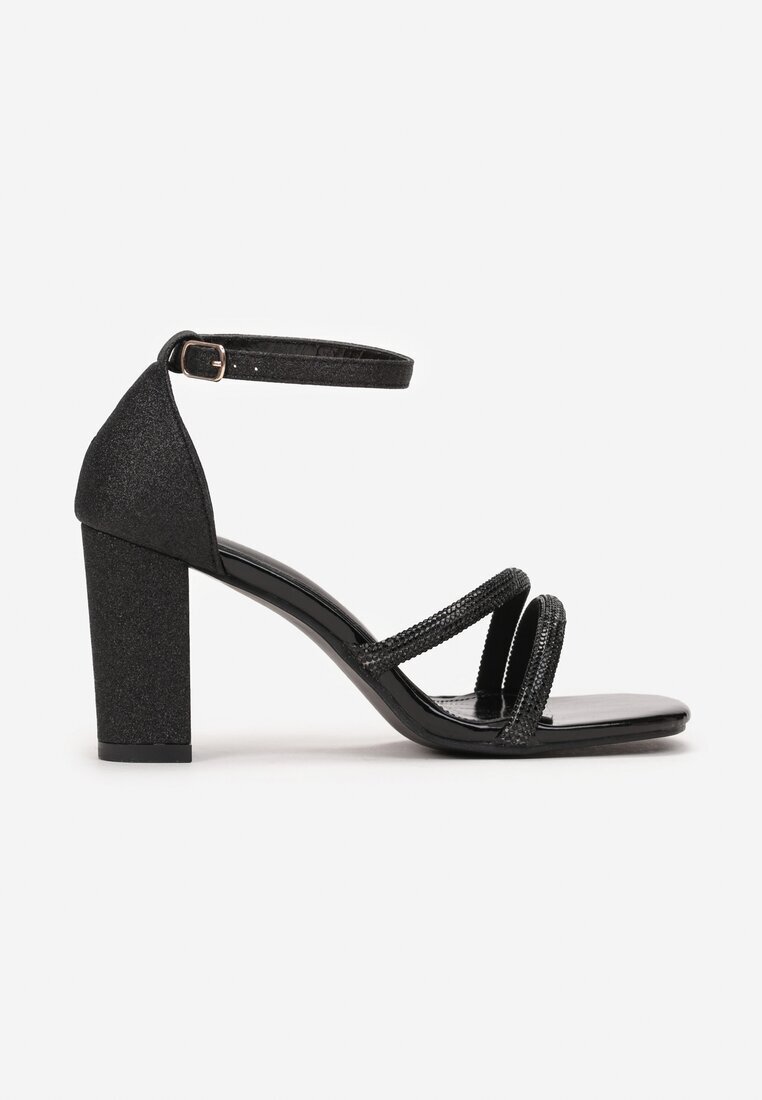 ballada Sandale Negre Brocate Cu strasuri Cu toc gros Ladite