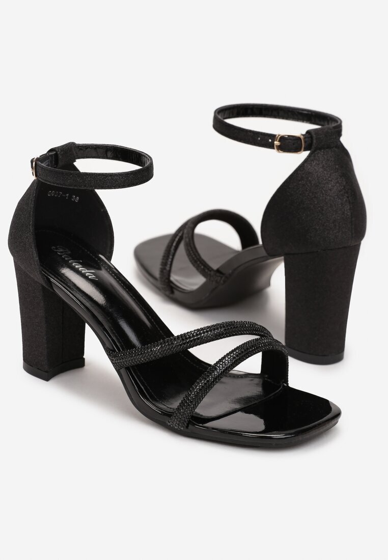 ballada Sandale Negre Brocate Cu strasuri Cu toc gros Ladite