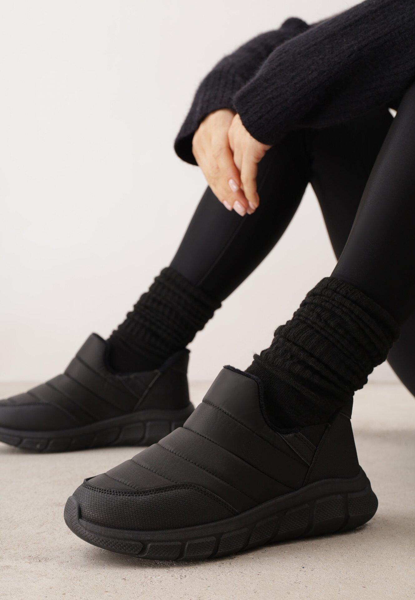 ballada Sneakers Negre Matlasate Ghete de zăpadă pe Platformă Groasă Embosată Verta