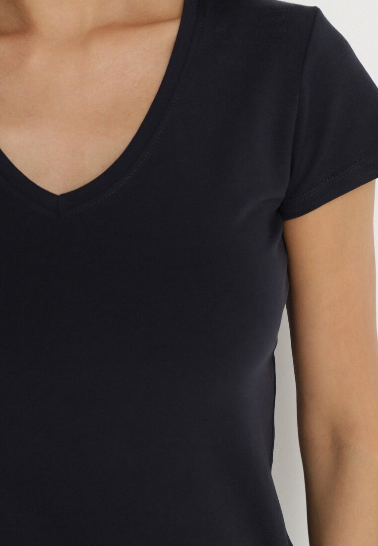 basic Tricou Bleumarin din Bumbac cu Decolteu în V Liniviela