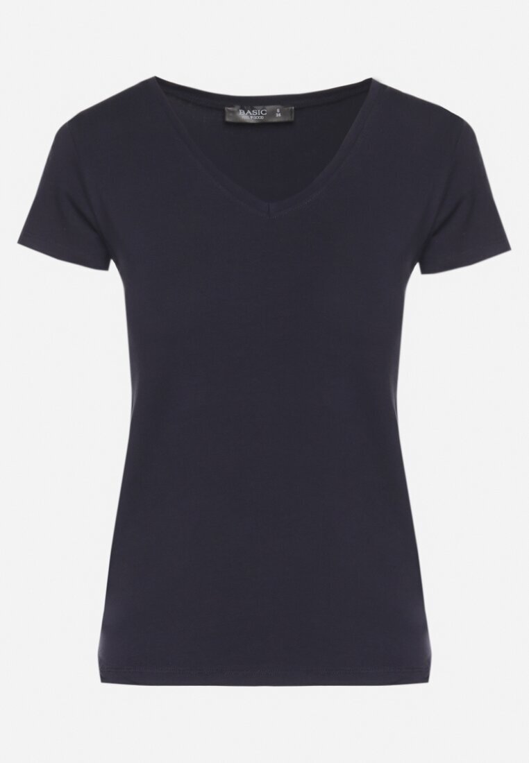 basic Tricou Bleumarin din Bumbac cu Decolteu în V Liniviela