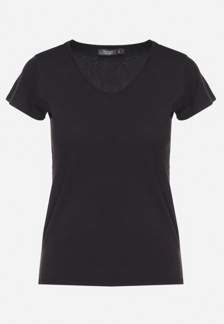 basic Tricou Negru din Bumbac cu Decolteu în V Liniviela