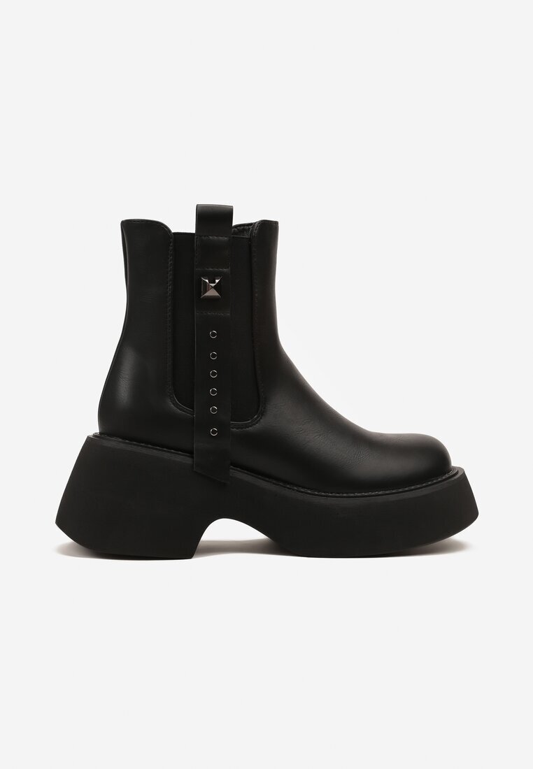 basida Botine Chelsea Negre cu platformă cu ornamente metalice la carâmb Tulirina
