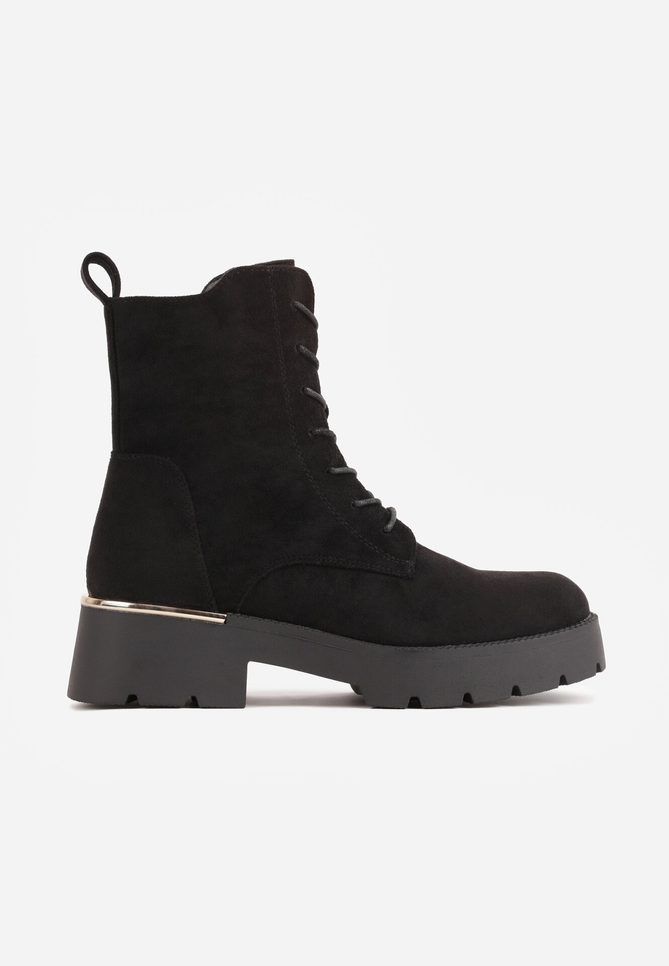 basida Botine cu talpă groasă în stil worker cu ornament metalic Camalia Negre