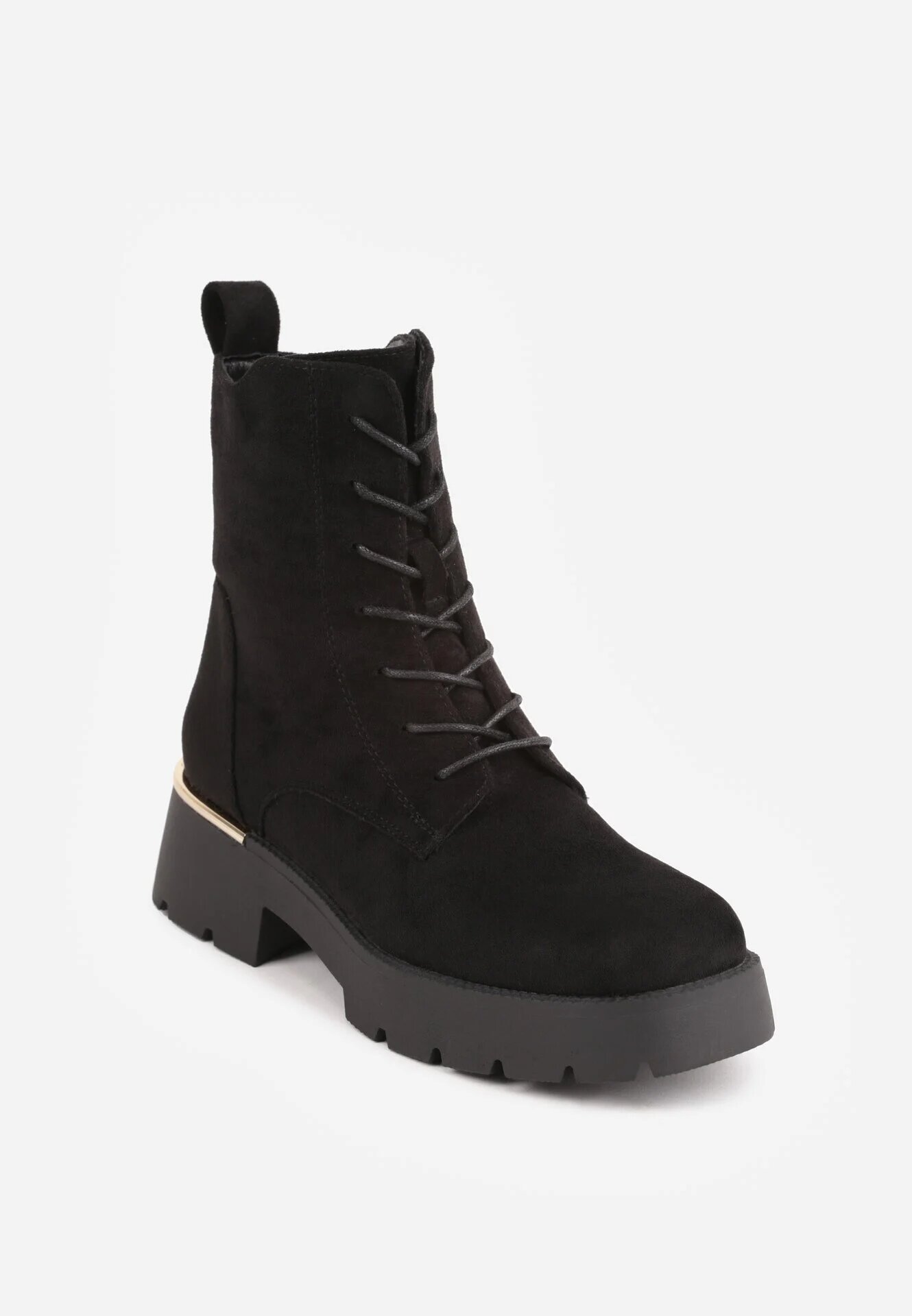 basida Botine cu talpă groasă în stil worker cu ornament metalic Camalia Negre