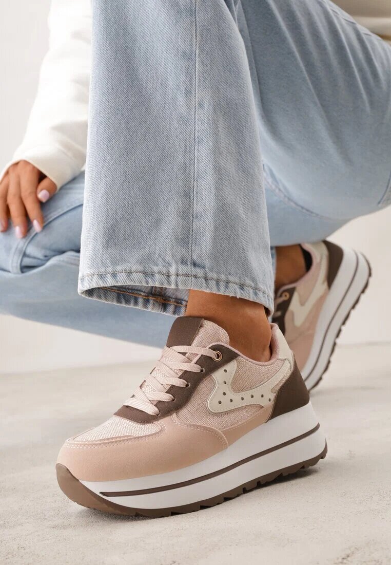 be.sport Adidași Roz cu talpă groasă cu perforații și inserții din tweed Idaphyphe