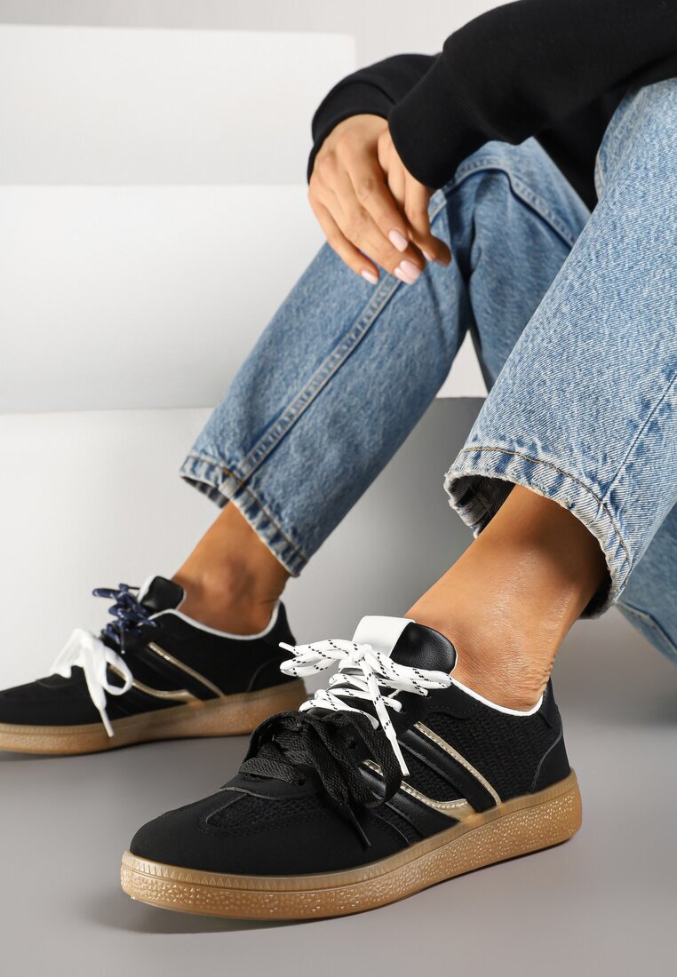 be.sport Sneakers Negri cu Legături Duble și Model Geometric Telanielia
