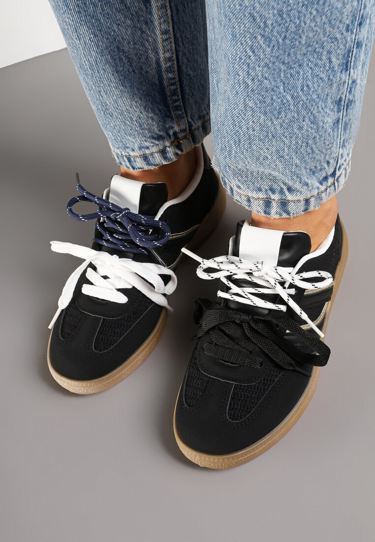 be.sport Sneakers Negri cu Legături Duble și Model Geometric Telanielia